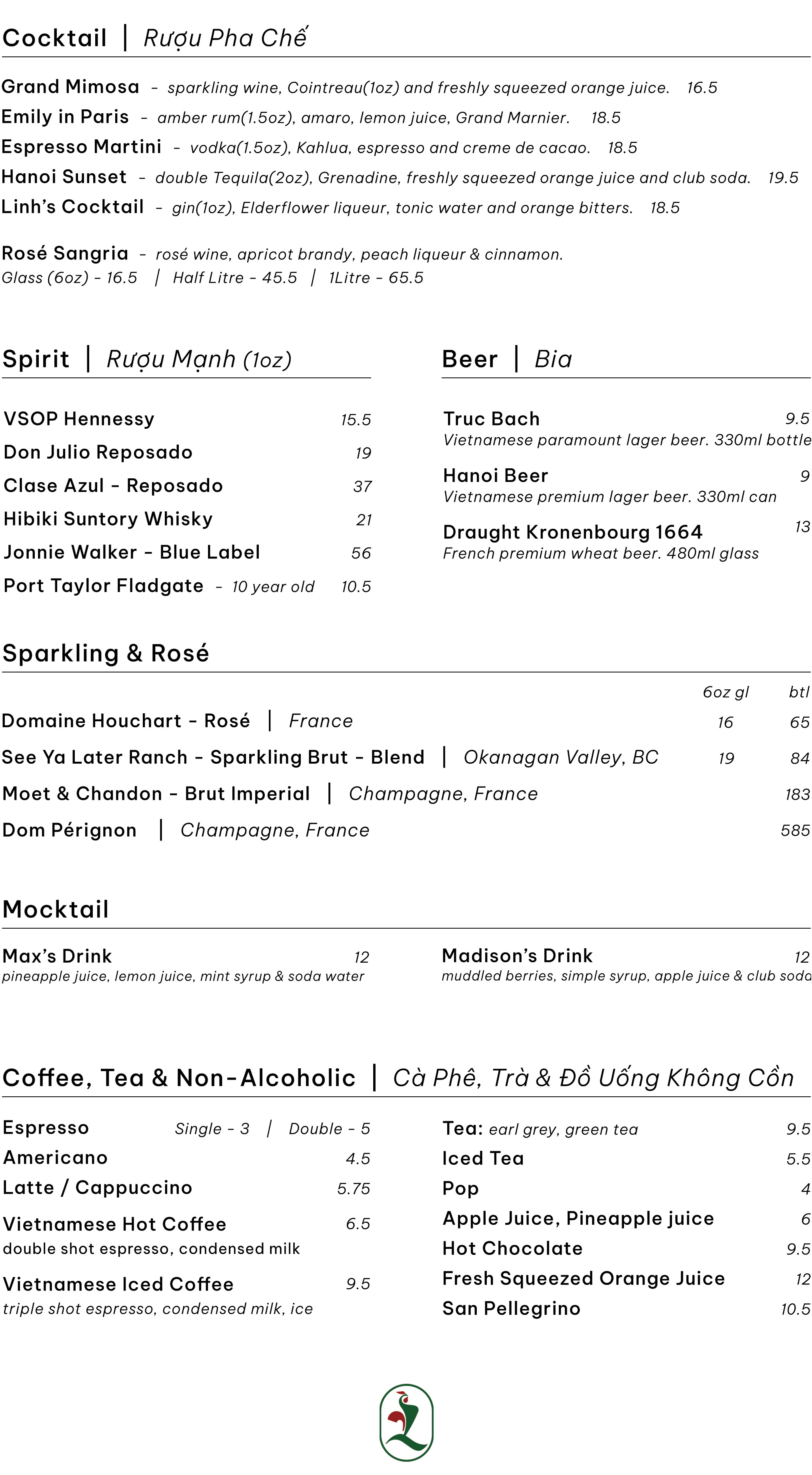drink menu, drinks,cocktail,mocktail,beer,sparkling,rose,coffee,tea
